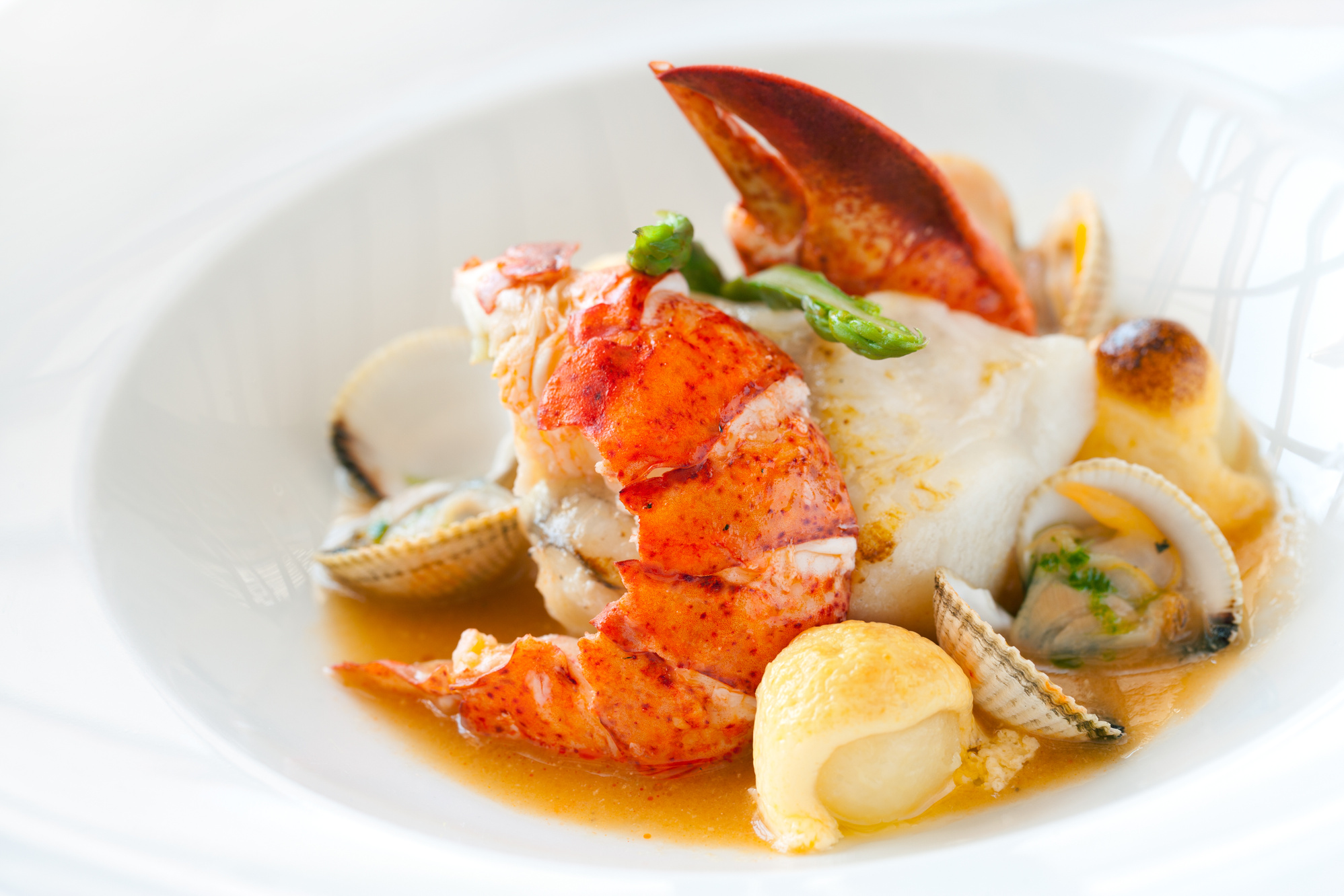 Seafood dish with lobster.